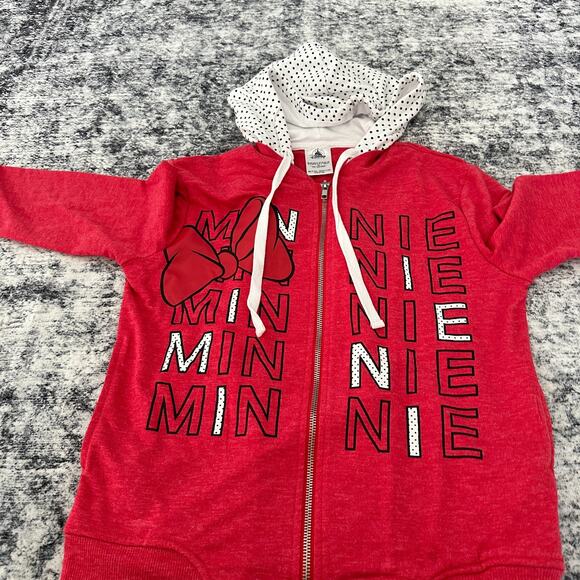 Disney Minnie Mouse Hoodie Red Polka Dot Bow Zip Sweater Womens Size M layered - Picture 4 of 7
